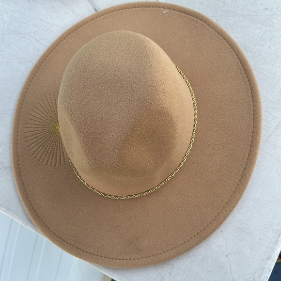 Wide Brim Felt Fedora Hat in Light Brown One Size main image 4
